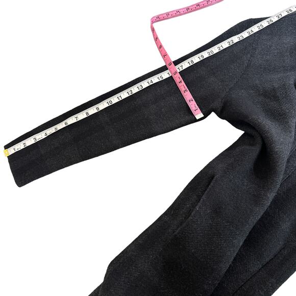 Eileen Fisher Plaid Merino Wool Open Front Long Jacket Cardigan Grey Black Small - Picture 10 of 11